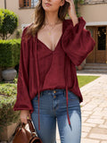 Ruched Tie Neck Balloon Sleeve Blouse - Trendsi - Flyclothing LLC