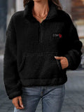 Heart Half Zip Long Sleeve Teddy Sweatshirt - Trendsi - Flyclothing LLC