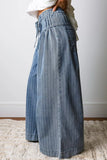 Stripe Button Pleated Drawstring Waist Casual Wide Leg Jeans - Trendsi - Flyclothing LLC