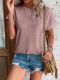 Eyelet Round Neck Short Sleeve Top - Trendsi - Flyclothing LLC