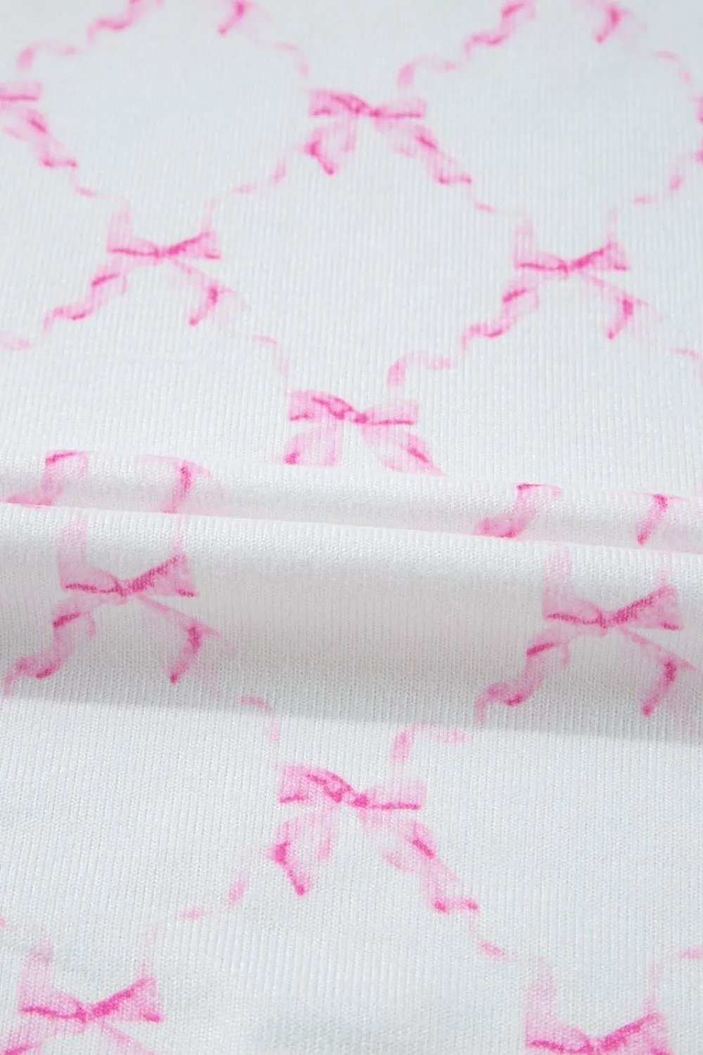 Bow Print Lettuce Trim Round Neck Top and Shorts Lounge Set - Trendsi - Flyclothing LLC