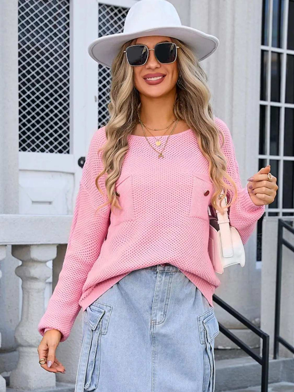 Decor Button Drop Shoulder Knit Top - Trendsi - Flyclothing LLC