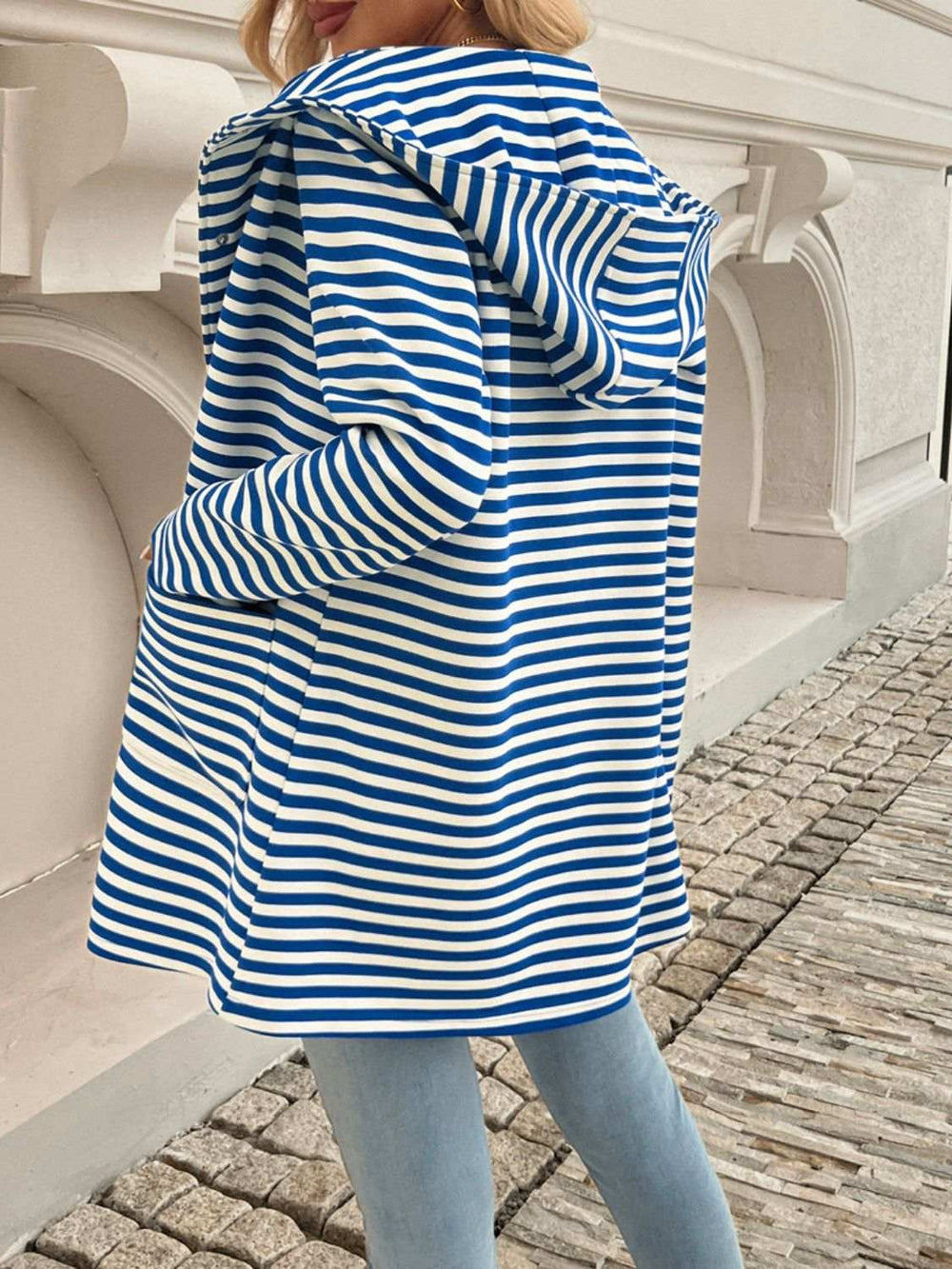 Devine Striped Long Sleeve Hooded Outerwear - Trendsi - Flyclothing LLC