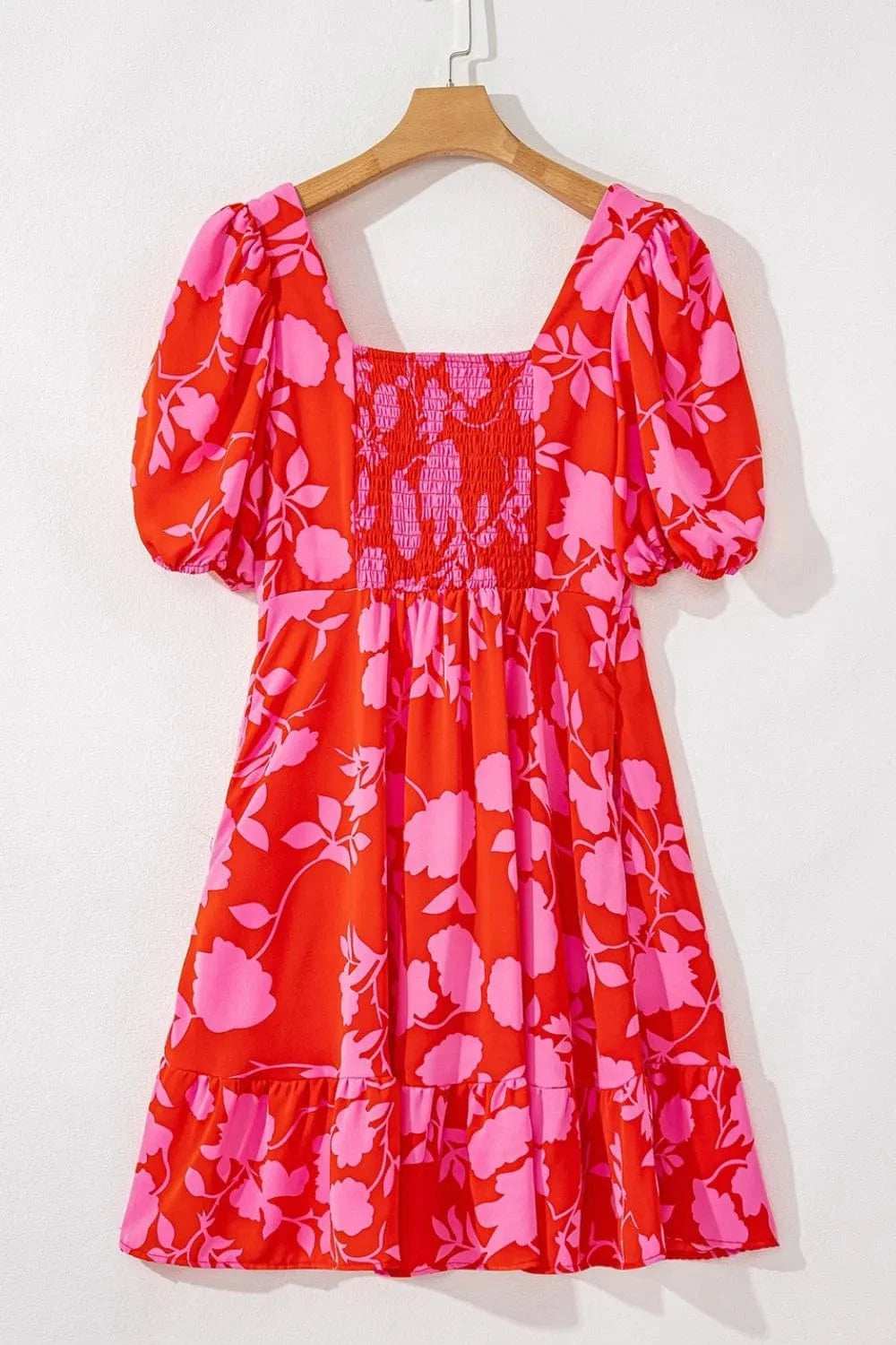 Floral Puff Sleeve Sweetheart Neck Ruffled Mini Dress - Trendsi - Flyclothing LLC