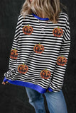 Pumpkin Striped Round Neck Long Sleeve Sweatshirt - Trendsi - Flyclothing LLC