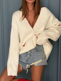 Embroidered Button Up Cardigan - Trendsi - Flyclothing LLC