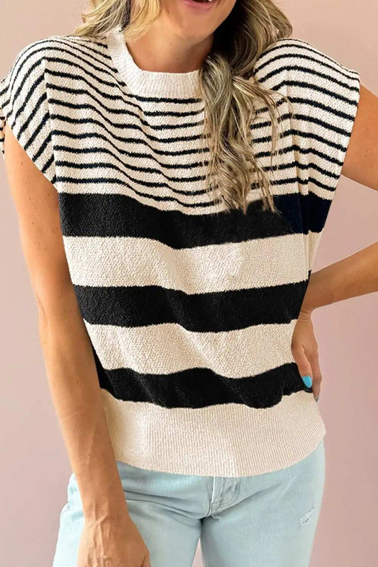 Striped Round Neck Sweater Vest - Trendsi - Flyclothing LLC