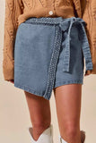 SO ME Wrap Braided Trimmed Denim Skort - Trendsi - Flyclothing LLC