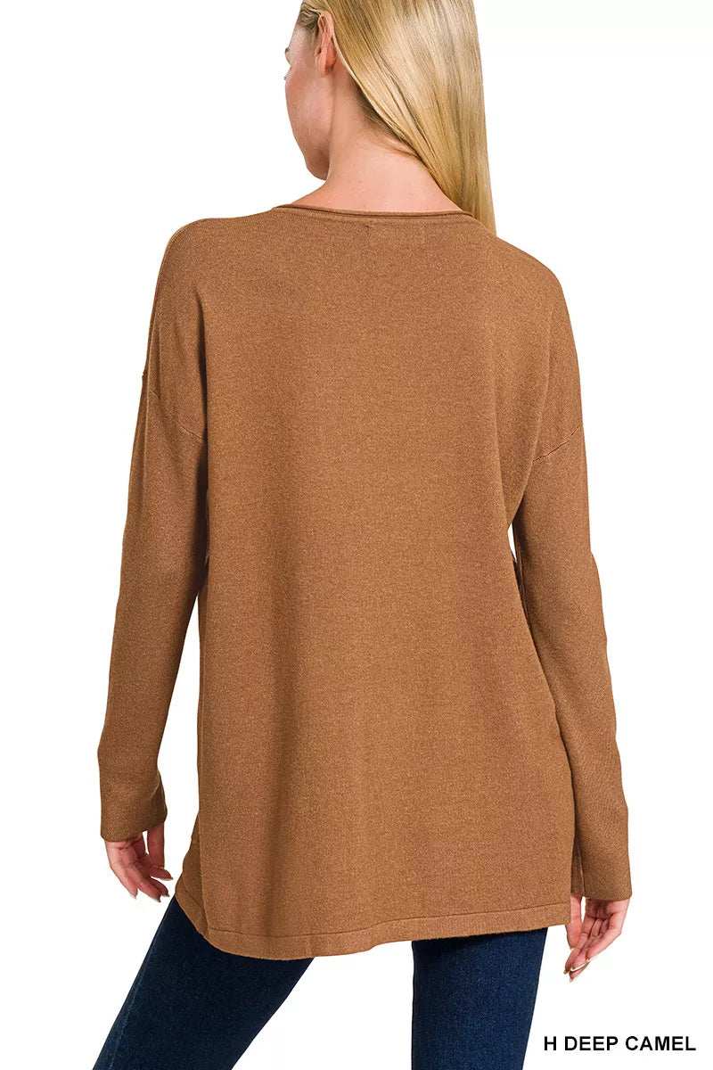 Zenana Viscose Long Sleeve Front Pockets Sweater - Trendsi - Flyclothing LLC