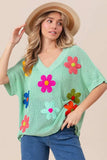 BiBi Flower Patches Dolman Sleeve Lightweight Sweater - Trendsi - Flyclothing LLC