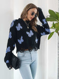 Distressed Butterfly Cropped Sweater - Trendsi - Flyclothing LLC