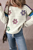 Flower Round Neck Long Sleeve Sweater - Trendsi - Flyclothing LLC