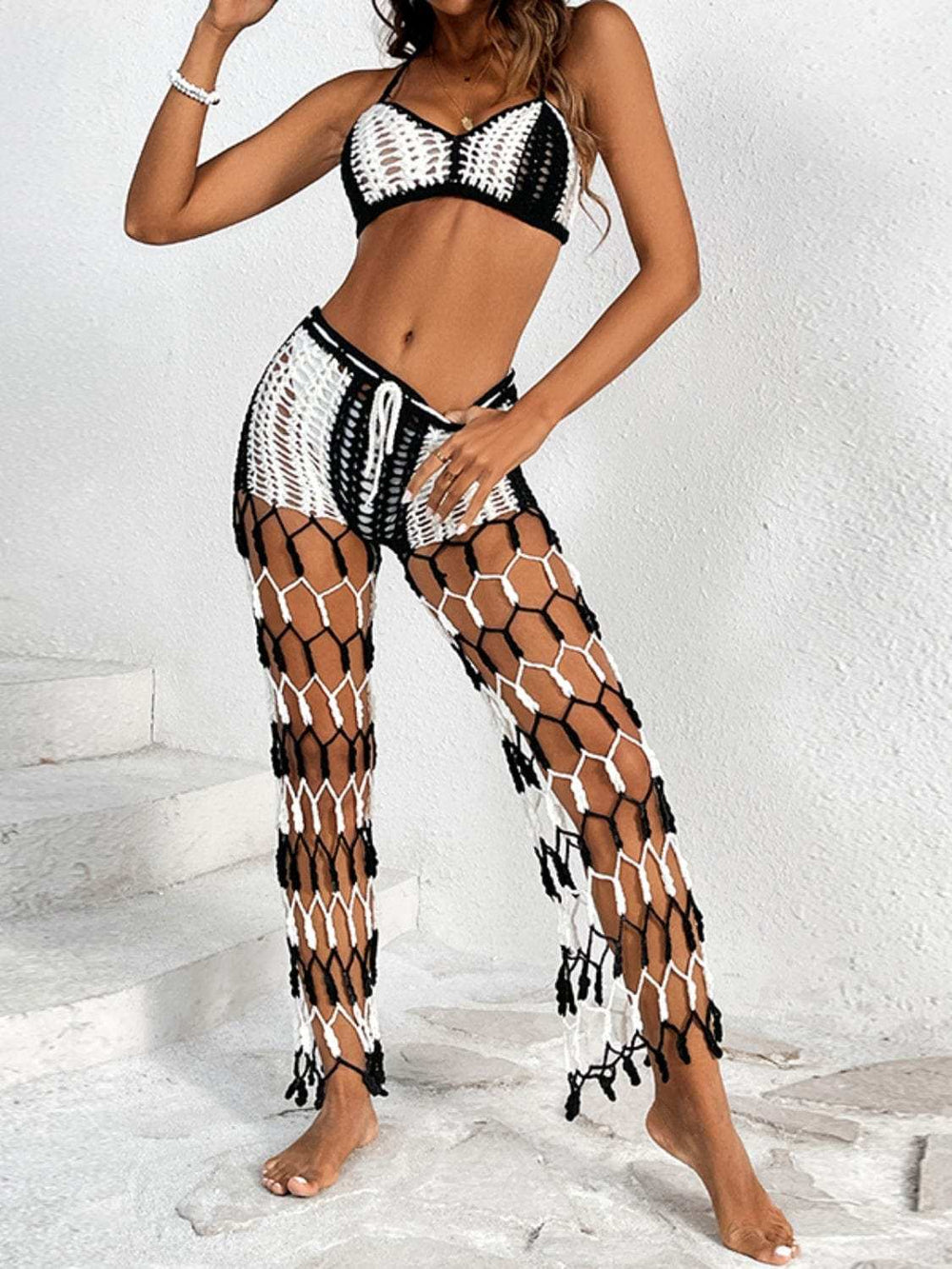 Cutout Halter Neck Top and Pants Two-Piece Swim Set - Trendsi - Flyclothing LLC
