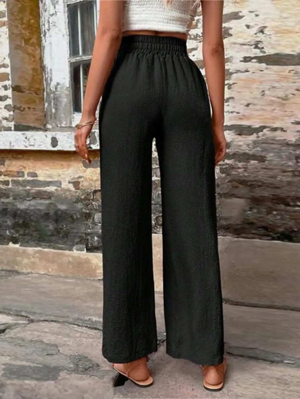 Tied High Waist Wide Leg Pants with Pockets - Trendsi - Flyclothing LLC