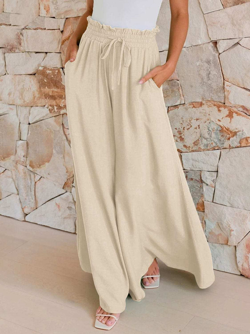 Drawstring Wide Leg Pants with Pockets - Trendsi - Flyclothing LLC