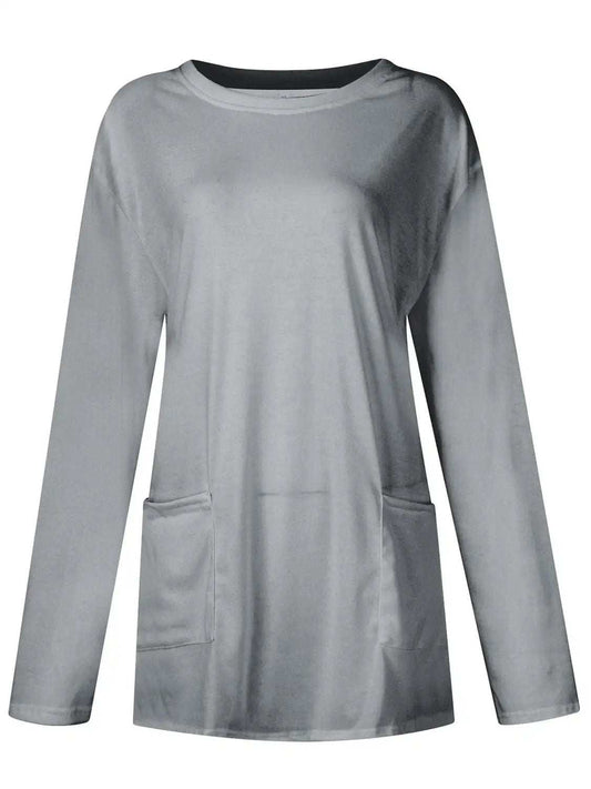 Full Size Pocketed Round Neck Long Sleeve T-Shirt - Trendsi - Flyclothing LLC