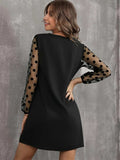 Polka Dot Notched Long Sleeve Dress - Trendsi - Flyclothing LLC