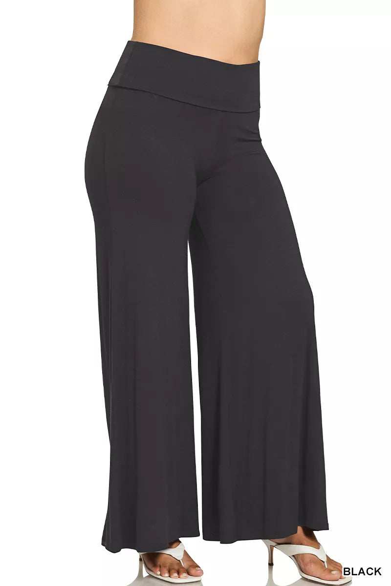 Zenana Full Size Fold Over Waist Comfy Wide Leg Pants Plus Size - Trendsi - Flyclothing LLC