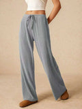 Ribbed Drawstring Wide Leg Pants - Trendsi - Flyclothing LLC