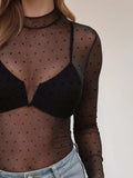 Floral Mock Neck Long Sleeve Mesh Top - Trendsi - Flyclothing LLC