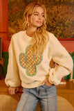 BiBi Cactus Embroidered Fleece Sweatshirt - Trendsi - Flyclothing LLC