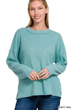 Zenana Brushed Ribbed Hacci Drop Shoulder Sweater - Trendsi - Flyclothing LLC