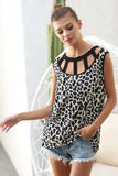 BiBi Leopard Printed Soft Rib Knit Front Sut Out Top - Trendsi - Flyclothing LLC