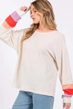 SAGE + FIG Color Block Waffle Knit T-Shirt - Trendsi - Flyclothing LLC