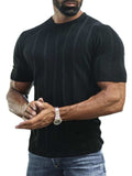 Men's Plus Size Striped Round Neck Short Sleeve T-Shirt - Trendsi - Flyclothing LLC