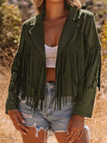 Cropped Fringe Faux Suede Jacket - Trendsi - Flyclothing LLC