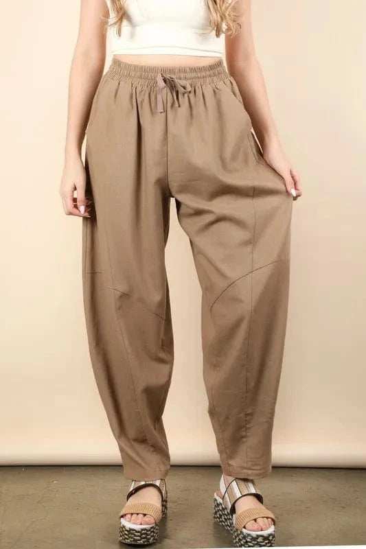 VERY J Solid Barrel Comfy Woven Pants - Trendsi - Flyclothing LLC