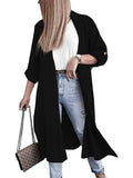 Slit Open Front Roll-Tab Sleeve Trench Coat - Trendsi - Flyclothing LLC
