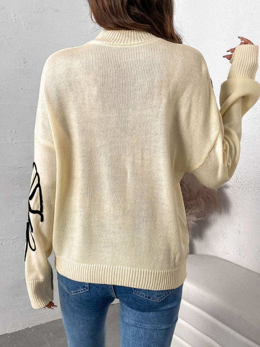 Perfee Mock Neck Dropped Shoulder Long Sleeve Sweater - Trendsi - Flyclothing LLC