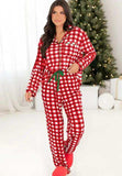 Plaid Collared Neck Long Sleeve Top and Pants Set - Trendsi - Flyclothing LLC