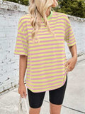Lovelet Striped Round Neck Half Sleeve T-Shirt - Trendsi - Flyclothing LLC