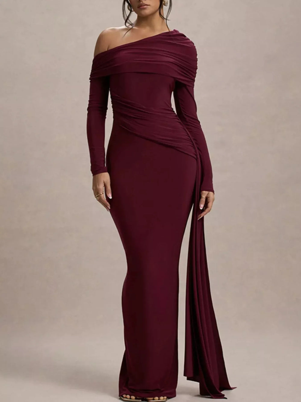 One-Shoulder Ruched Maxi Dress - Trendsi - Flyclothing LLC