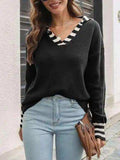 Striped Trim Drop Shoulder Sweater - Trendsi - Flyclothing LLC