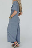 Placket Chest Pockets Short Sleeve Wide Leg Jumpsuit - Trendsi - Flyclothing LLC