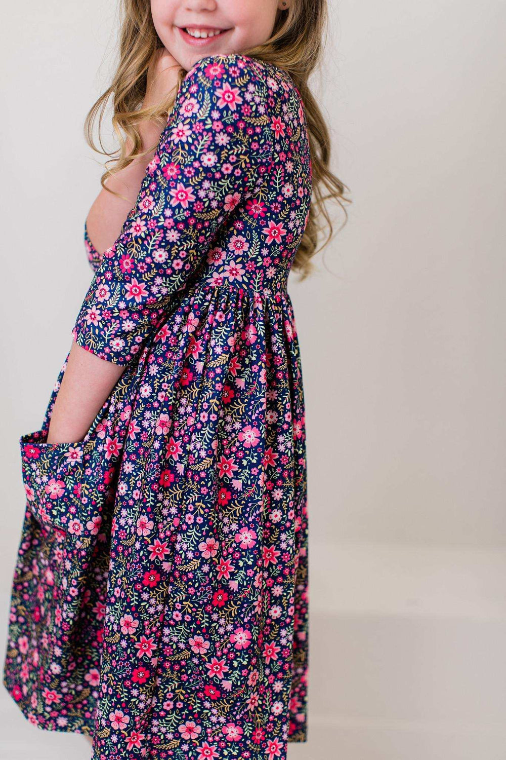 Flower Farm 3/4 Sleeve Pocket Twirl Dress - Mila & Rose ® - Flyclothing LLC