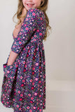 Flower Farm 3/4 Sleeve Pocket Twirl Dress - Mila & Rose ® - Flyclothing LLC