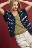 Umgee Button-Down Knit Vest with Floral Pattern - Trendsi - Flyclothing LLC
