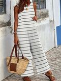 Striped Round Neck Wide Leg Jumpsuit - Trendsi - Flyclothing LLC