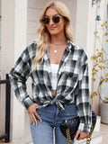 Plaid Collared Neck Long Sleeve Shirt - Trendsi - Flyclothing LLC