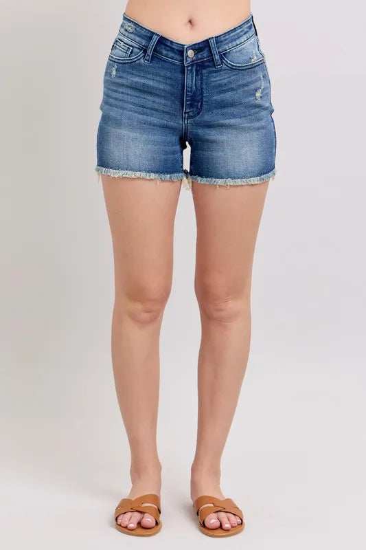 Judy Blue Full Size V-Front Denim Shorts with Shield Pockets Plus Size - Trendsi - Flyclothing LLC
