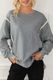 Exposed Seam High-Low Long Sleeve Sweatshirt - Trendsi - Flyclothing LLC