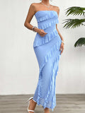 Devine Ruffled Slit Back Tube Maxi Dress - Trendsi - Flyclothing LLC