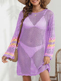 Openwork Contrast Long Sleeve Cover-Up - Trendsi - Flyclothing LLC