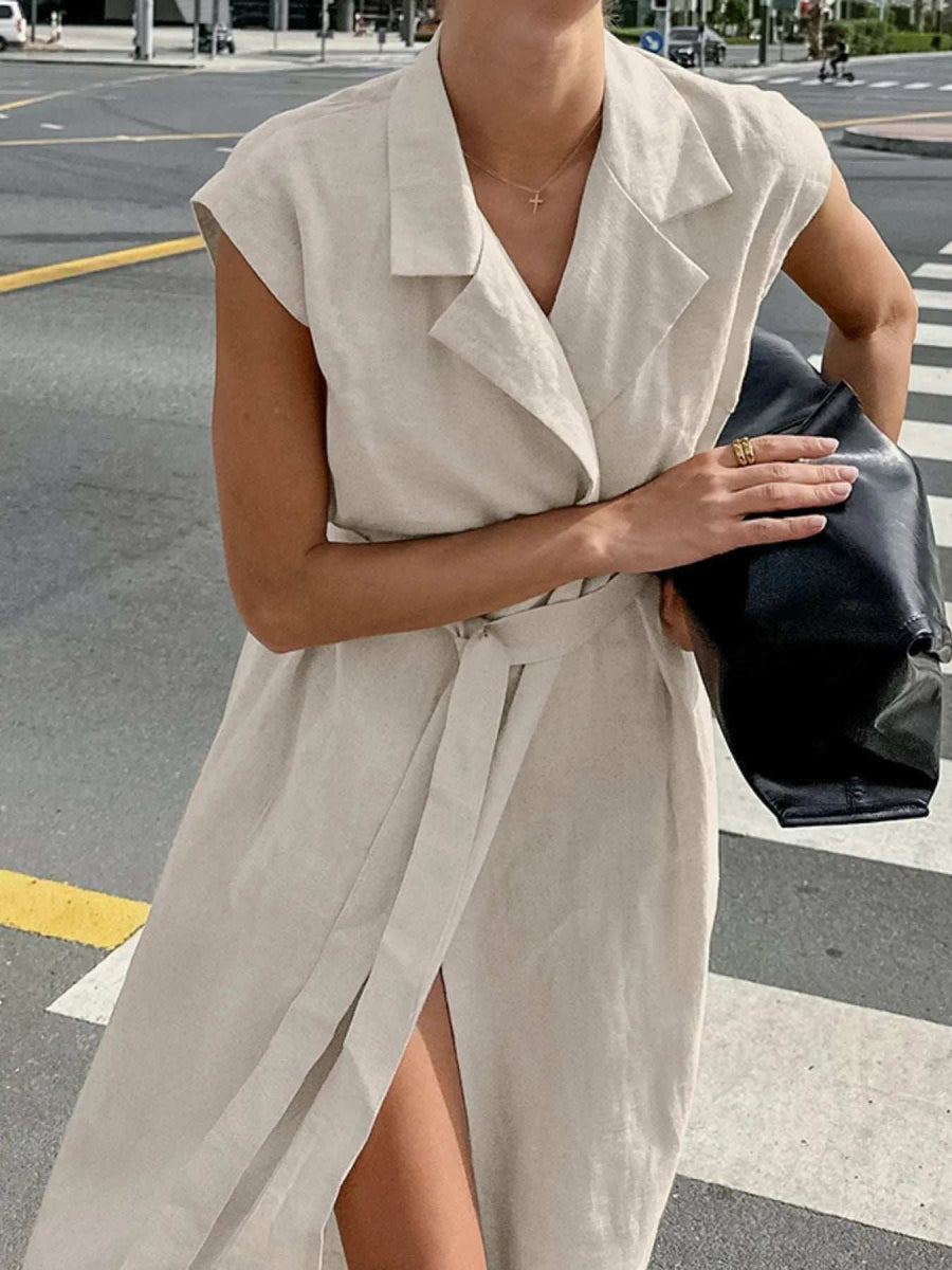 Tie Waist Cap Sleeve Maxi Dress - Trendsi - Flyclothing LLC