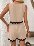 Contrast Trim Round Neck Top and Shorts Set - Trendsi - Flyclothing LLC