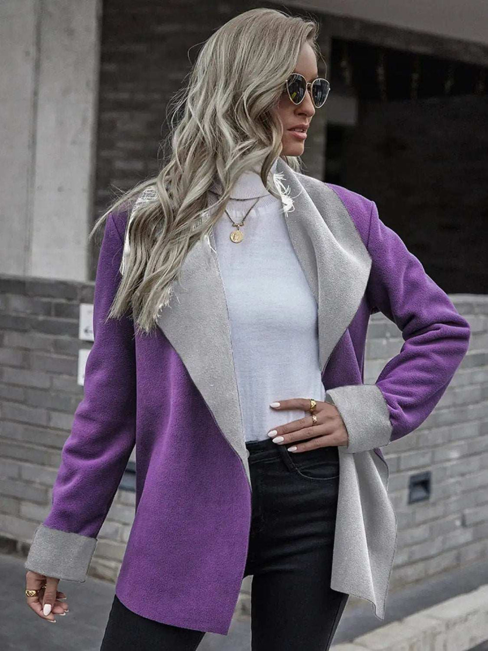 Open Front Long Sleeve Jacket - Trendsi - Flyclothing LLC